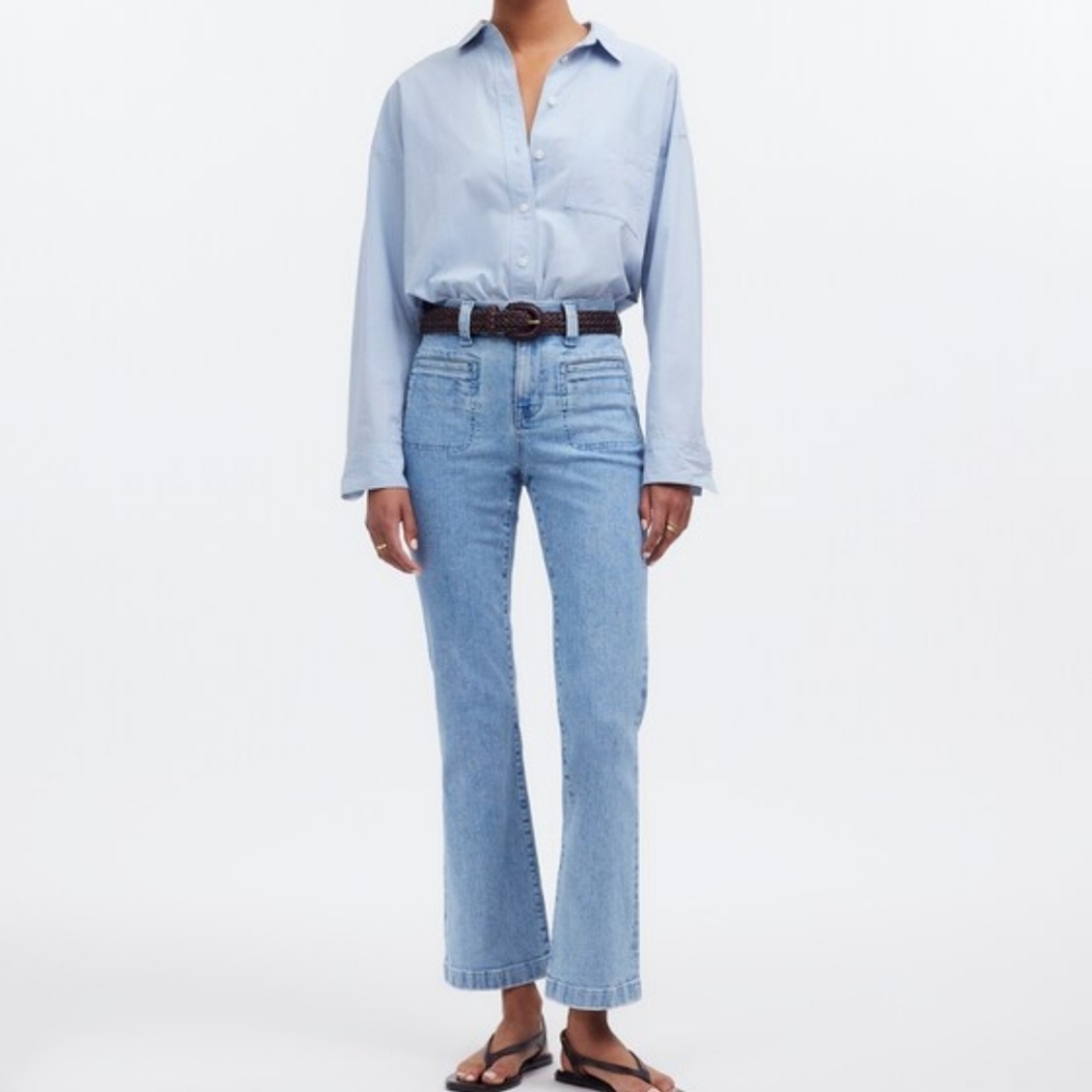Madewell Mid-Rise Kick Out Crop Jeans Size 26 Blue Light Wash Stretch